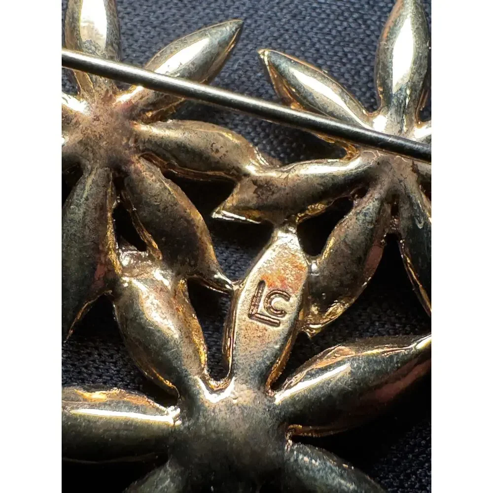 Rhinestone Floral Gold Tone Liz Claiborne Brooch